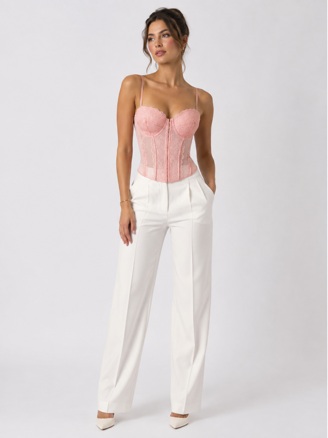 Haut Corset Dentelle Rose