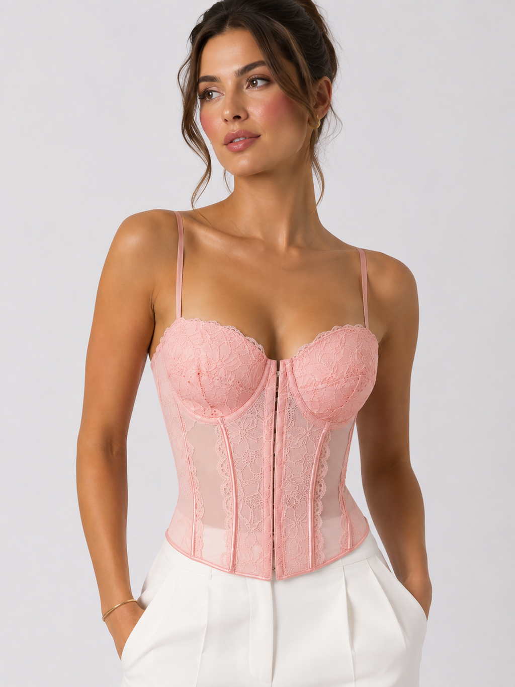 Haut Corset Dentelle Rose