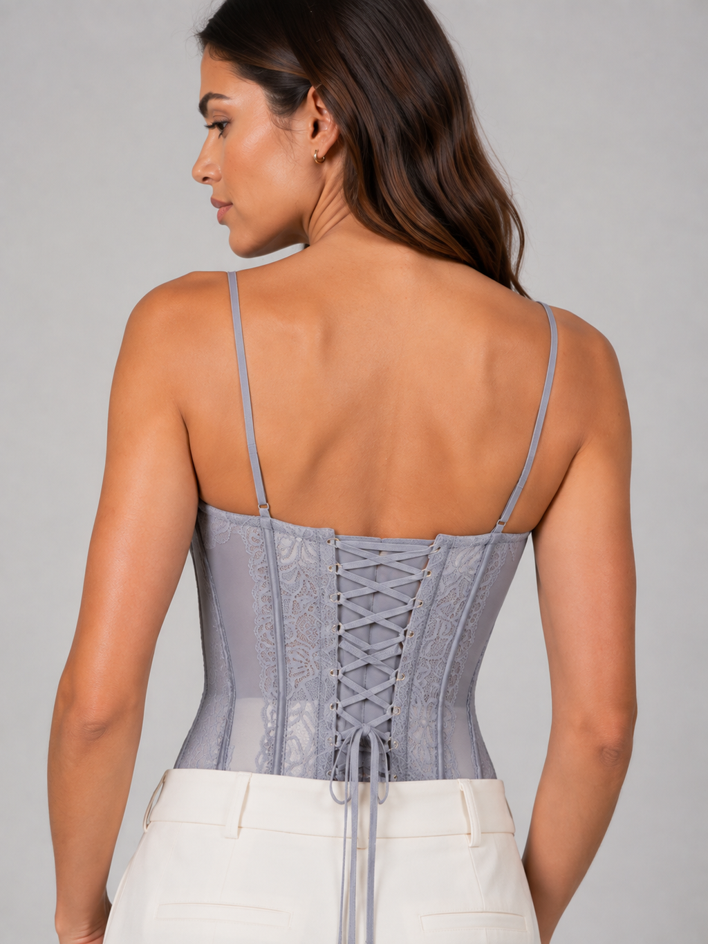 Haut Corset Dentelle Gris