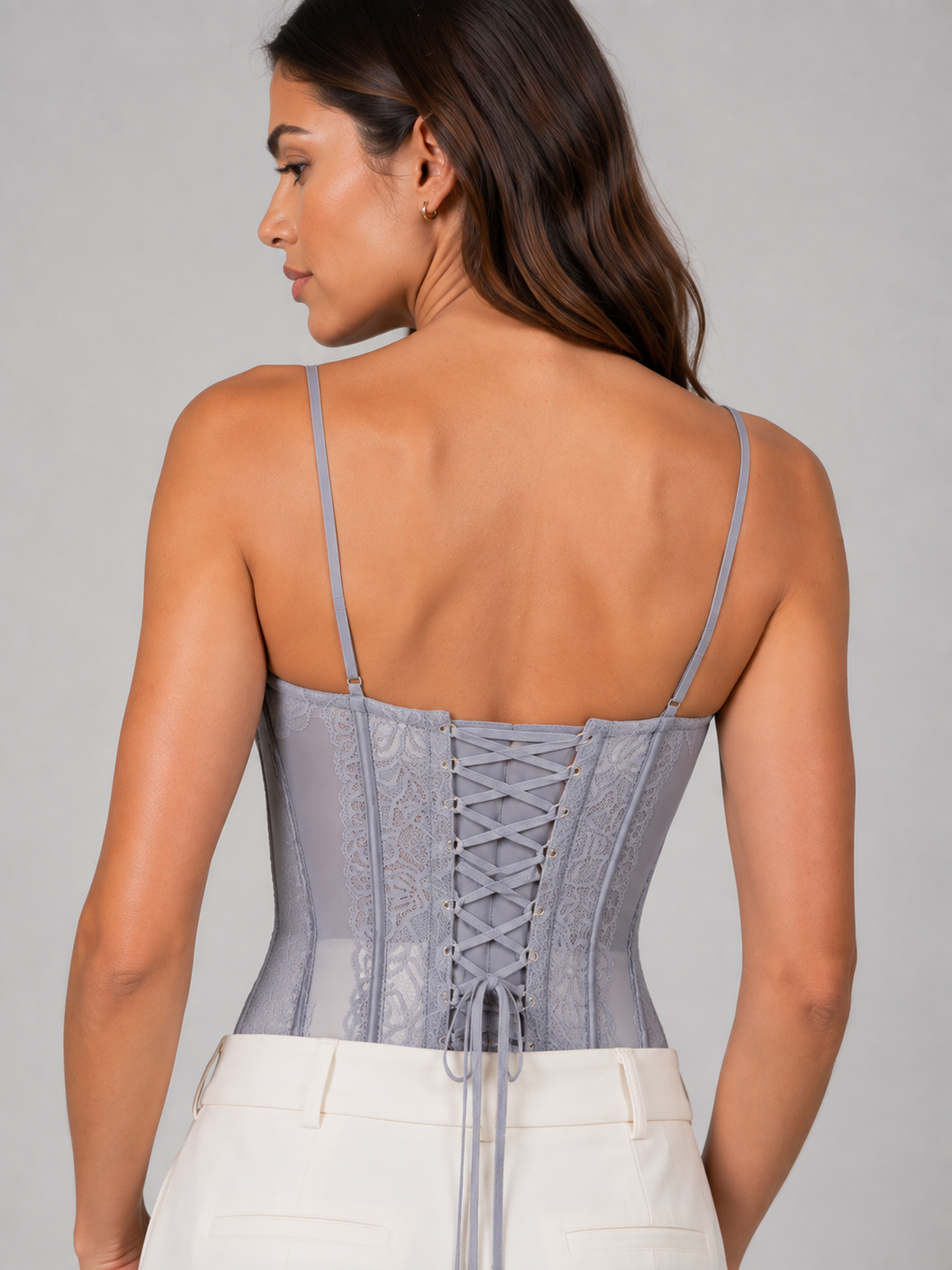 Haut Corset Dentelle Gris