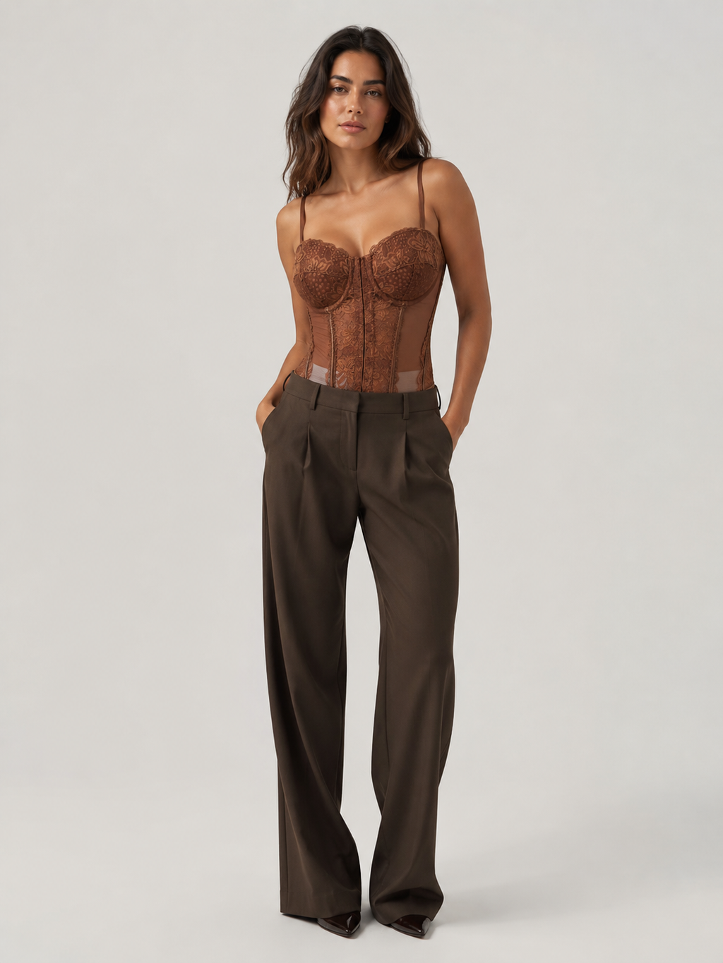 Corset Bustier Dentelle Marron