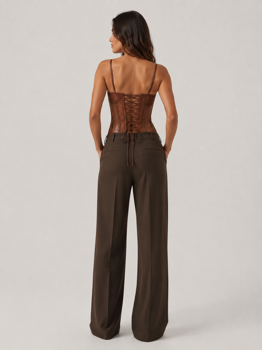 Corset Bustier Dentelle Marron