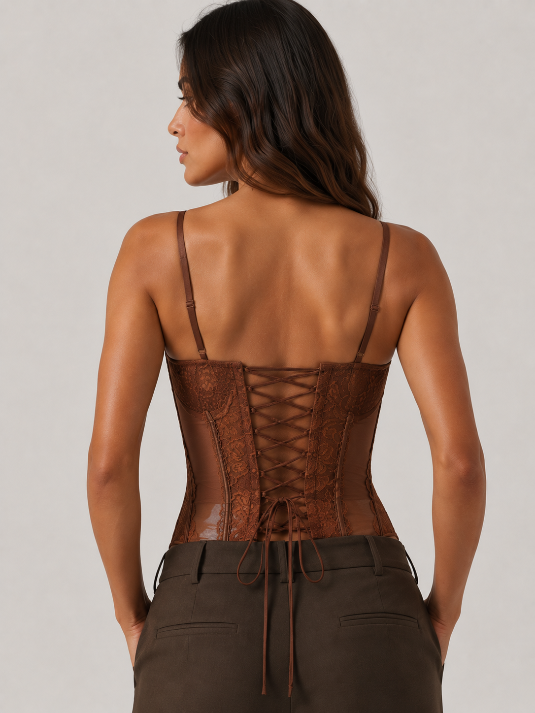 Corset Bustier Dentelle Marron