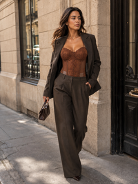 Corset Bustier Dentelle Marron