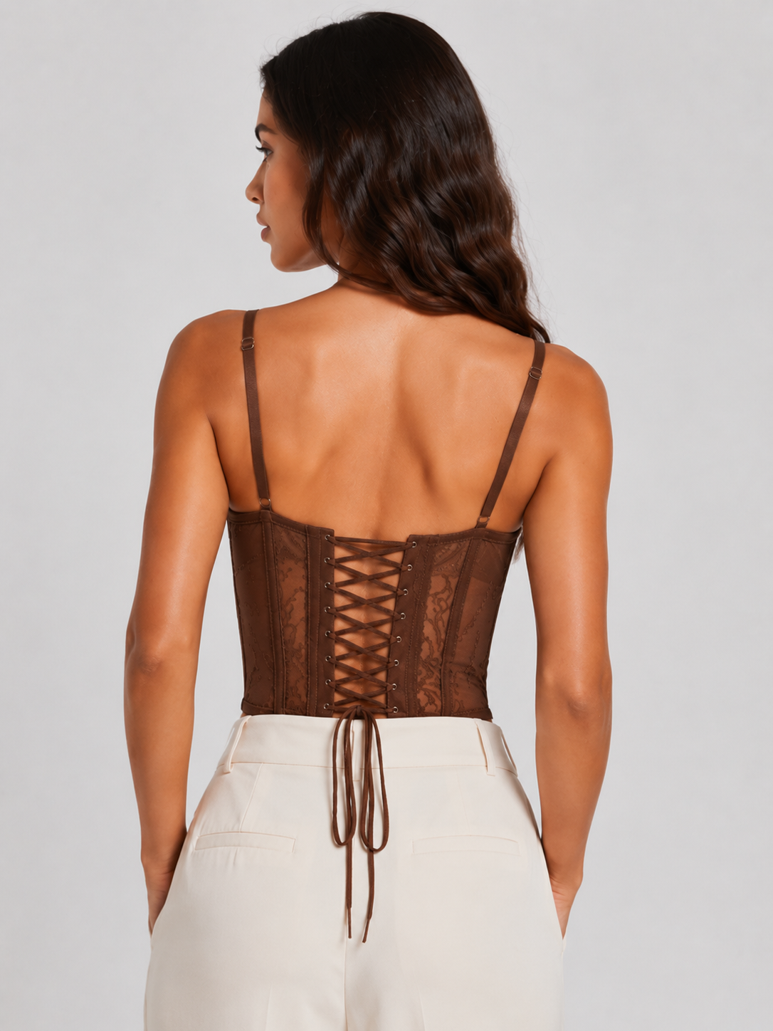 Top Corset Dentelle Marron